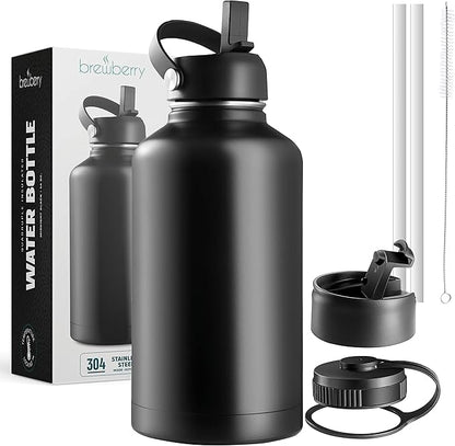 Stainless Steel Insulated Water Bottle and Travel Mug for Hot and Cold Beverages, Wide Mouth, Double Wall Insulated Hydration Sports Water Bottle for Hiking, Biking, Outdoor, 64 OZ BPA Free