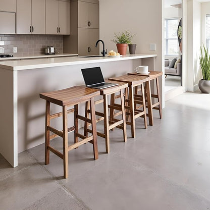 Alaterre Furniture Durango 26-Inch Tall Industrial Wood Counter-Height Stool Bar Stool, Kitchen, Seating, Vintage-Style Saddle Seat, Comfort, Rustic Industrial, Light or Dark Tone Lacquer Finish