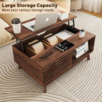 Load image into Gallery viewer, HAIOOU Lift Top Coffee Table, Mid Century Modern Coffee Table with Storage for Living Room, Walnut Coffee Tables with Sliding Fence Door, 35.4'' Rectangular Fluted Center Table (Brown)