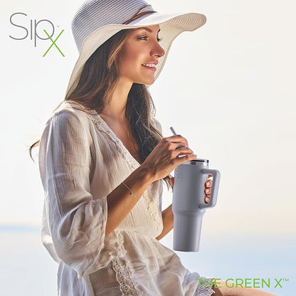 SIPX™ Insulated Tumbler With Lid And Straw, 30oz. Tumbler With Handle Keeps Cold 12 Hours, Water Bottle Thermos With Lid, BPA-Free Reusable Insulated Coffee Tumblers, Travel Mug Great For Beach Party