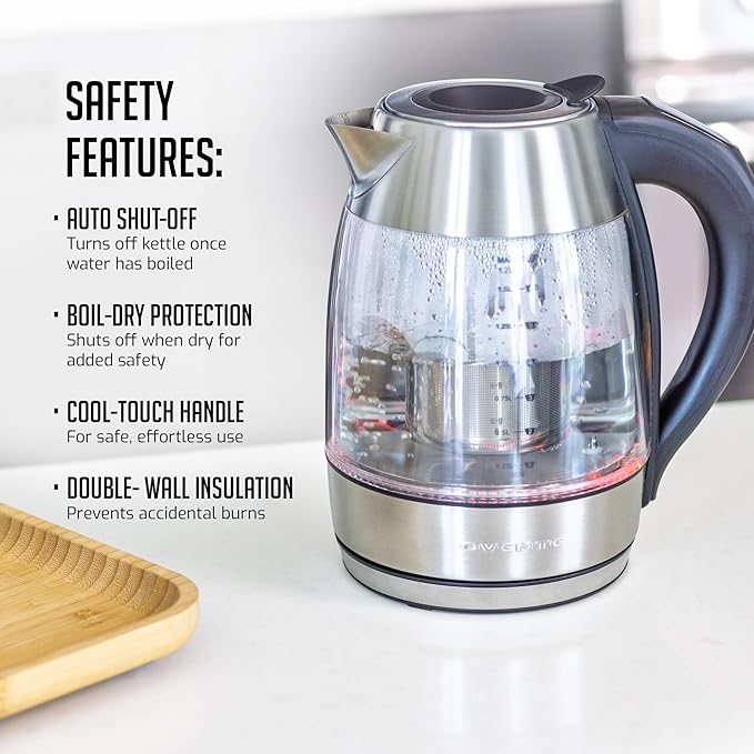 OVENTE Electric Kettle with Digital Temperature Control and Removable Tea Infuser, 1500W Water Heater, 1.7L Double-Wall Insulated Glass, Easy to Fill Lid, Keep Warm Function, and Auto Shut-Off, KD68S