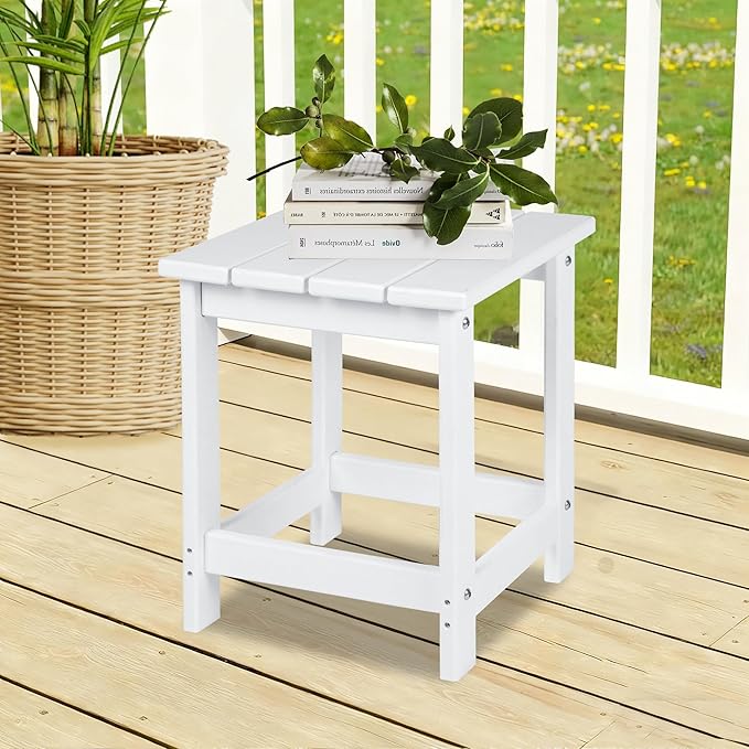 LZRS Adirondack Square Outdoor Side Table for Patio, Pool Composite Patio Table,HDPE End Tables for Backyard,Pool, Indoor Companion, Easy Maintenance & Weather Resistant(White)