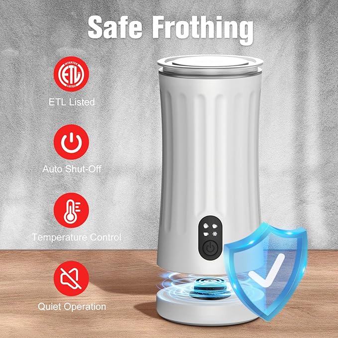 Electric Milk Frother, 4-in-1 Milk Steamer and Frother, 8.1oz/240ml Automatic Warm and Cold Foam Maker, Milk Warmer and Coffee Frother for Latte, Cappuccino, Macchiato(White), SS-001