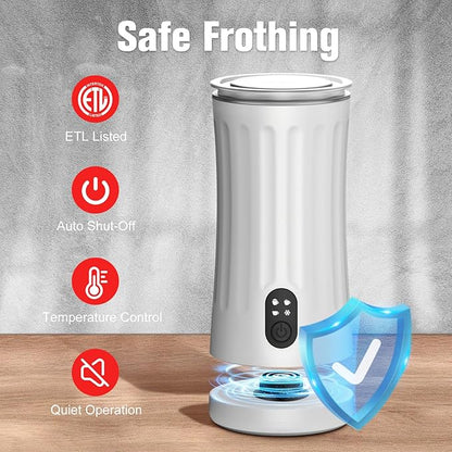 Electric Milk Frother, 4-in-1 Milk Steamer and Frother, 8.1oz/240ml Automatic Warm and Cold Foam Maker, Milk Warmer and Coffee Frother for Latte, Cappuccino, Macchiato(White), SS-001