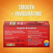 Twinings English Breakfast Black Tea Individually Wrapped Bags, 25 Count (Pack of 6), Flavourful, Robust Black Tea, Caffeinated, Enjoy Hot or Iced, 150 Teabags