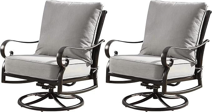 Oakland Living Aluminum Outdoor Swivel Club Finish with Thick Grey Polyester Cushions (Set of 2) Deep Seating Rocking Chairs, Antique Copper (AZRICA-2CHAIR-AC)