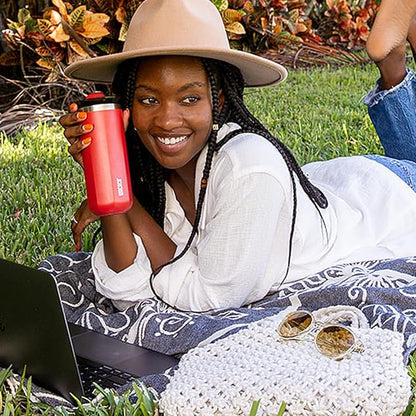 WACACO Octaroma Grande Vacuum Insulated Coffee Mug, 15 fl oz (435ml), Double-wall Stainless Steel Travel Tumbler With Drinking Lid, Carmine Red