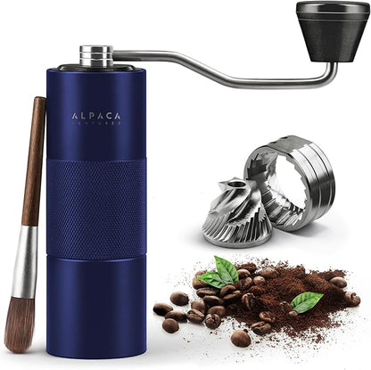 Manual Coffee Grinder by Alpaca Ventures - Stainless Steel Conical Burr Coffee Grinder Manual with Adjustable Setting Double Bearing Hand Espresso Grinder Perfect for Home, Office and Camping