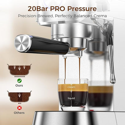 Kndko Espresso Machine, 20 Bar Espresso Maker with Milk Frother Steam Wand, Compact Stainless Steel Professional Coffee Machine with 40.5oz Removable Water Tank for Cappuccino, Latte