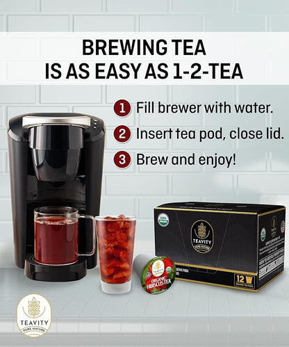 Organic Hibiscus Sabdariffa Tea Organic Naturally Decaf Tea Pods for Keurig by Teavity (24 Tea Pods)