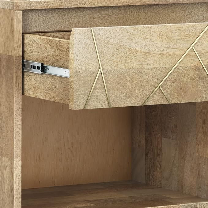 SIMPLIHOME Jager SOLID MANGO WOOD 22 inch Wide Mid Century - Contemporary Bedside Nightstand Table in Natural for the Living Room and Bedroom