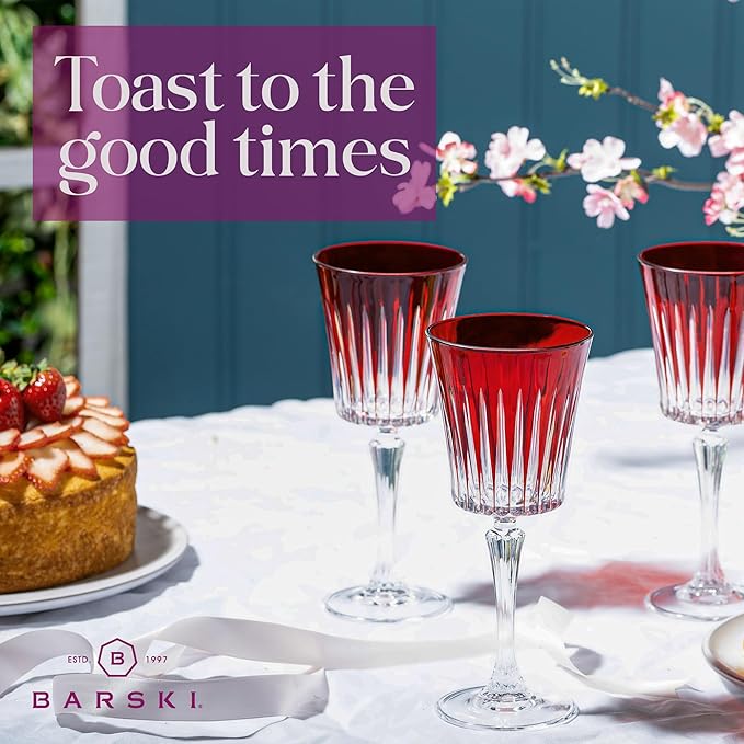 Barski European Colored Wine Glasses - Set of 6 Wine Goblets for Red Wine or White Wine - Elegant Colored Glassware Water Goblets - Gift Ready Colored Stemware, Colorful Wine Glasses, 10 oz, Ruby