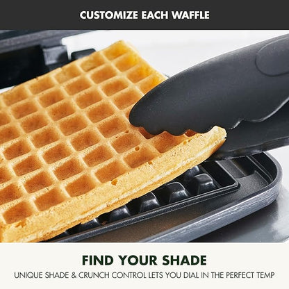 GreenPan Elite 2-Square Belgian & Classic Waffle Iron, Healthy Ceramic Nonstick Dishwasher Safe Plates, Adjustable Shade/Crunch Controls, Wont Overflow, Easy Cleanup Breakfast, Stainless Steel