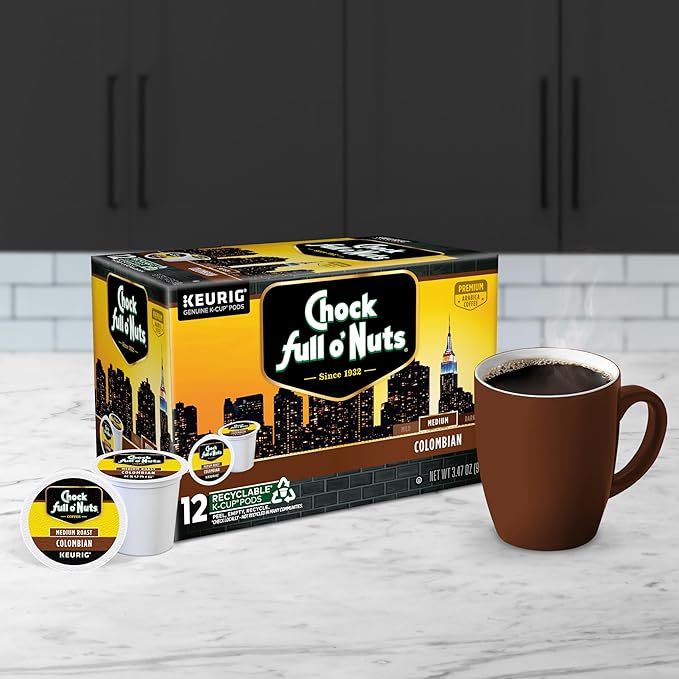 Chock Full o'Nuts Colombian Coffee, Compatible with K-Cup Pods, 12 CT (Pack of 6)
