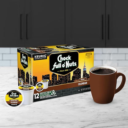 Chock Full o'Nuts Colombian Coffee, Compatible with K-Cup Pods, 12 CT (Pack of 6)