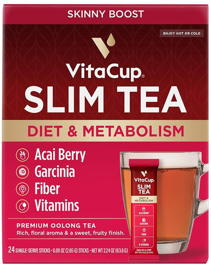 VitaCup Slim Instant Tea Packets For Diet Support, Oolong tea w/B Vitamins, Garcinia, Inulin & Acai, On-the-go Instant Sticks, 24 Ct