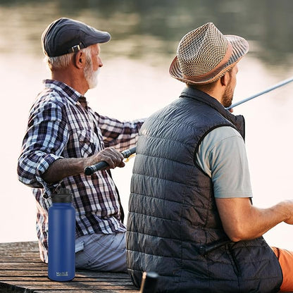 HASLE OUTFITTERS 40oz Stainless Steel Water Bottle, Vacuum Insulated Double Walled Leak Proof Sports Water Bottle with 2 Lids (Straw and Spout Lid) Keep Cold and Hot(Royal Blue,1)