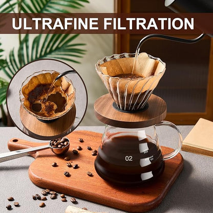 Pour Over Coffee Maker Set 20 OZ, Borosilicate Glass Coffee Server with 50 pcs V60 Paper Filter, Pour Over Coffee Dripper Carafe for Home Cafe Restaurant Camping