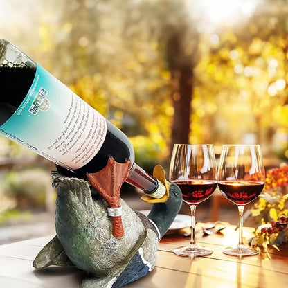 Rivers Edge Products 750ml Wine Bottle Holder - Hand-Painted Poly Resin Animal Kitchen Decor - Unique, Rustic Home Decor for Countertop and Bar - Wine Accessories for Wine Lovers