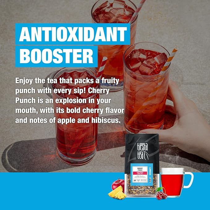 Tiesta Tea - Cherry Punch, Loose Leaf, Sweet Cherry Herbal Tea, Premium Blend, Non-Caffeinated Fruit Blend, Hot or Iced Up to 200 Cups, 16oz Resealable Pouch