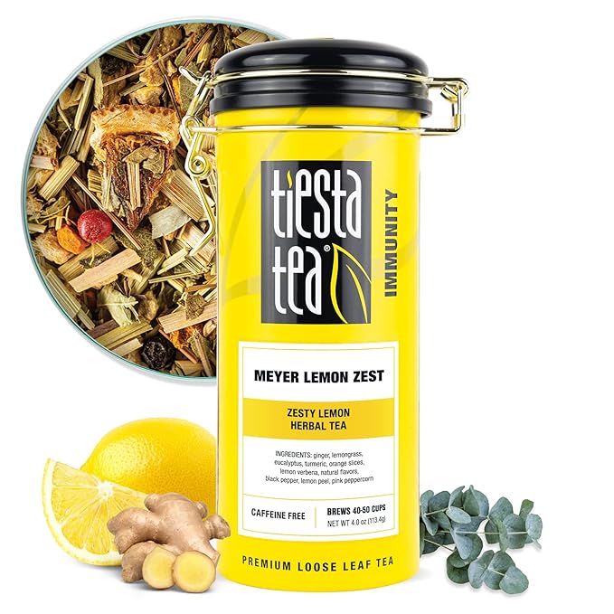 Tiesta Tea - Meyer Lemon Zest, Loose Leaf, Zesty Lemon Herbal Tea, Premium Non-Caffeinated Blend, Makes Hot or Iced & Up to 50 Cups, 4oz Refillable Tin