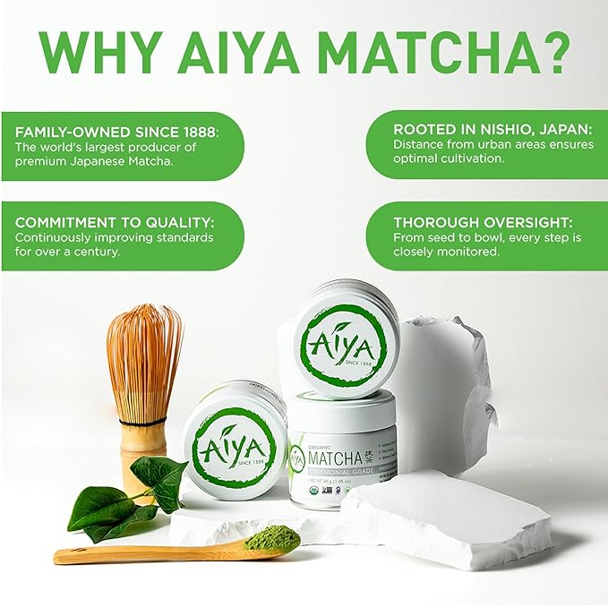 Aiya Organic Ceremonial Grade Matcha Powder - Premium Matcha Ceremonial Grade, Vibrant Jade Green Color, Mild Natural Sweetness, Japanese Tea Ceremonies - 30g Tin