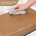 Load image into Gallery viewer, Athena Collection Counter Height Bar Stools Set of 2, 31.5 Inches Saddle Bar Stools with Leather Upholstered and Metal Legs, Backless Barstools for Counter, Kitchen Island, Dining Room, Brown