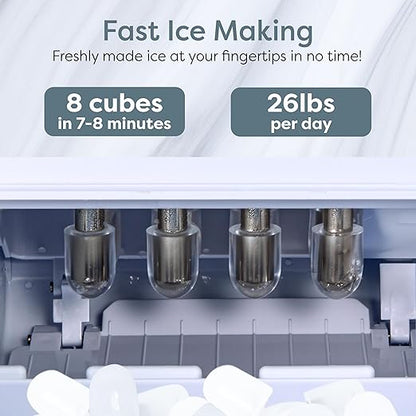 Igloo Self-Cleaning Countertop Ice Maker - Compact and Portable - Creates 26 lbs. Per Day, 8 Pieces Ready Every 7-8 Minutes - Includes Ice Scoop and Basket - Stainless Steel