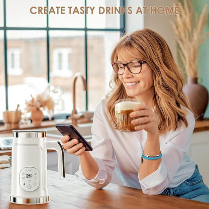 BioloMix Electric Milk Frother 4 in 1 Automatic Hot and Cold Milk Frother Warmer for Milk Latte Foam Maker Hot Chocolates Cappuccino (White)