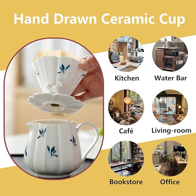 Pour Over Coffee Maker Set 60° Angled V-Shaped Pour Over Coffee Dripper and 100pcs Coffee Filter