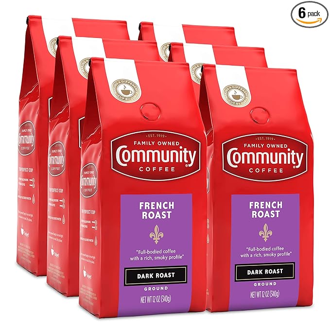 Community Coffee French Roast, 72 Ounces Ground Coffee, Extra Dark Roast, 12 Ounce Bag (Pack of 6)