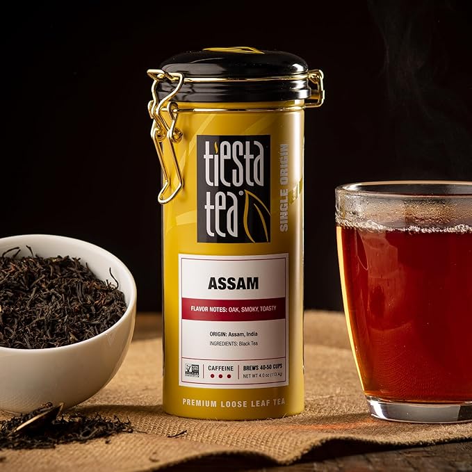 Tiesta Tea - Assam Black Tea, Loose Leaf, Single Origin Premium Black from India, High Caffeinated, Make Hot or Iced & Brews Up to 50 Cups, Pure Unblended, 4oz Refillable Tin