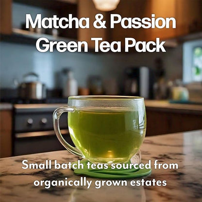 Maud's Organic Passion Green Tea Pods & Organic Matcha Green Tea Bundle, 48 ct, Recyclable Single Serve Tea Pods – 100% Gourmet Blended Tea Leaves, Compatible with Keurig K Cups Maker