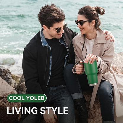 30 oz Tumbler with Handle and Lid, Stainless Steel Tumblers Double Wall Vacuum Insulated Travel Mug Leak Proof Cup Keep Drinks Cold and Hot Dark Green, 1 Pack