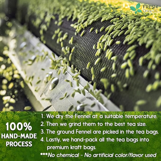 FreshDrinkUS, Premium 135 Fennel Tea Bags, 100% Natural & Pure from Fennel Seeds. Made with Natural Material Tea Bags. No Sugar, No Caffeine, No Gluten, Vegan.