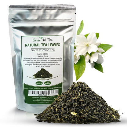 Greenhilltea Decaf Jasmine Green Tea, Green Tea Perfect beverage who wish for Caffeine-Free Tea - 4 Oz Bag