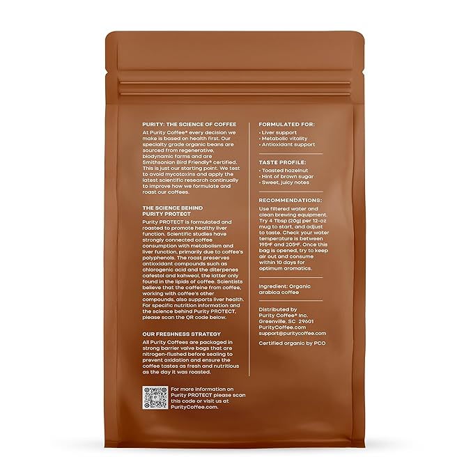 Purity Coffee PROTECT Light-Medium Roast Ground Coffee for Liver Vitality - USDA Organic and Third-Party Tested for Antioxidants, Mold, Mycotoxins and Pesticides - 12oz (Purity Protect, light_roast) | Ground| PROTECT