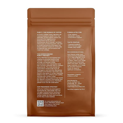 Purity Coffee PROTECT Light-Medium Roast Ground Coffee for Liver Vitality - USDA Organic and Third-Party Tested for Antioxidants, Mold, Mycotoxins and Pesticides - 12oz (Purity Protect, light_roast) | Ground| PROTECT