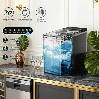 Countertop Ice Maker, 9 Bullet Ice in Just 6 Mins, 27 lbs Daily Output, Ice Machine with Ice Scoop and Basket, 2 Ice Sizes, Self-Cleaning, Ideal for Home/Kitchen/Office/Bar