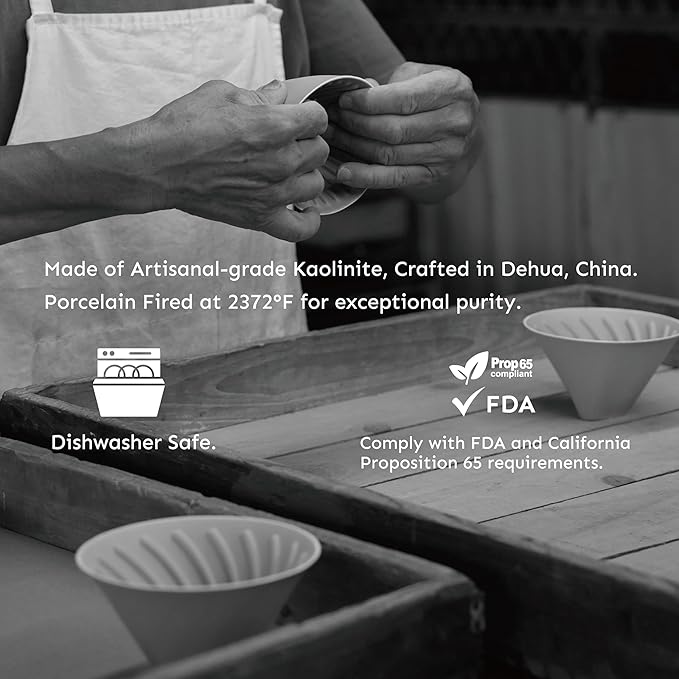 Palatti Dune Porcelain Pour Over Coffee Dripper, Ceramic Pour Over Coffee Maker, Adapt to 185 or 155 Flat Bottom Basket Filters, Medium Flow Rate, Interchangeable Wall and Base, 1-4 cups