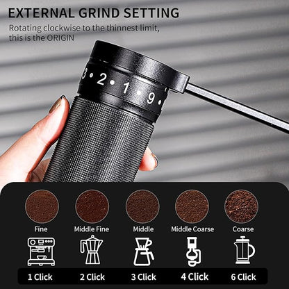 Bincoo Foldable Manual Coffee Grinder with External Adjustable Setting,Coffee Bean Grinder with Portable Storage Bag,Stainless Steel Burr Grinder Suitable for Home, Office and Travel for Use (Black)