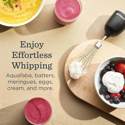 Vitamix 2-Speed Immersion Blender + Whisk Attachment, Professional-Grade Hand Blender with 350-Watt Motor and Stainless-Steel Blade, Black