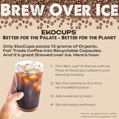 EKOCUPS Organic Swiss Water Decaf Medium Roast Coffee Pods, 30% More Coffee Per Cup, Fair Trade Decaffeinated Coffee for Keurig K Cup Machines, Recyclable Pods, 40 Count