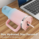Load image into Gallery viewer, WETOWETO 40oz Tumbler with Handle | Insulated Stainless Steel Travel Mug | 34Hrs Cold &amp; 10Hrs Hot Retention | 100% Leakproof Lid &amp; Straw | Dishwasher Safe + Car Cup Holder Fit (Pink-Blue Gradient)