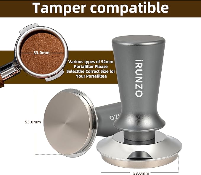 53mm Coffee Espresso Tamper，Premium Barista Coffee Press with Calibrated Spring Loaded WDT Tool，100% Stainless Steel Flat Base Tamper for Espresso Coffee Machine Fits