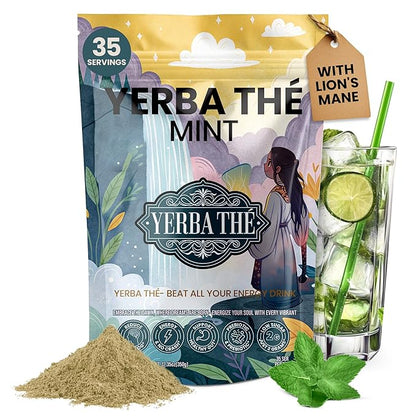 Ancient Diosa - Yerba Mate Tea Powder 350g, 35-Servings - Mint Flavor Clean Energy Drink Superfood - Support Gut Health with Probiotics and Prebiotics, Reduce Brain Fog, Relaxation and Focus Blend