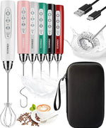 Load image into Gallery viewer, YUSWKO Rechargeable Milk Frother Handheld Frother Wand Drink Mixer for Coffee, Electric Whisk 3 Speed Adjustable, Coffee Foamer Maker with 3 Stainless Whisks Ideal Stirrers for Travel - White