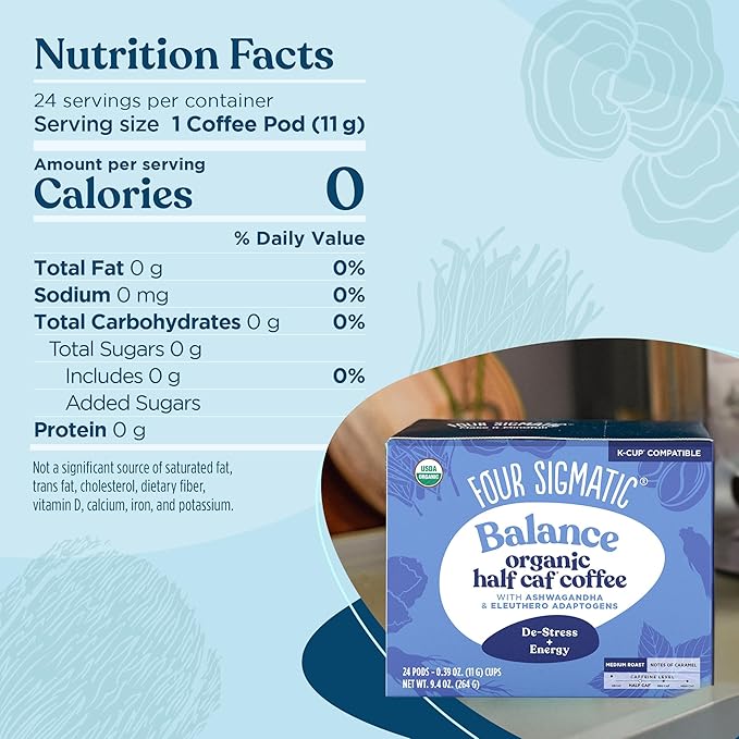 Four Sigmatic Adaptogen Coffee K-Cups | Organic Medium Roast Ground Coffee with Ashwagandha, Eleuthero, Chaga & Tulsi | Immune Support & Stress Relief | Keto | 24 Count