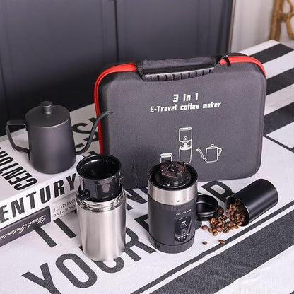 SOTECH 3 in 1 Portable Coffee Maker Electric Burr Coffee Grinder Black Pour Over Kettle Coffee Bean Storage For Travel Hiking Picnic Camping
