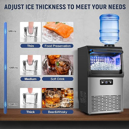 100LBS/24H High Output - Commercial Ice Maker with 20LBS Storage Bin - Dual Water Inlets, 36 Ice Cubes/Cycle, 15" Compact Undercounter/Freestanding Design - Self-Cleaning for Home Bars, Outdoor